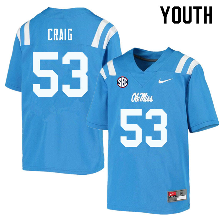 Carter Craig Ole Miss Rebels NCAA Youth Powder Blue #53 Stitched Limited College Football Jersey JFR3858IS